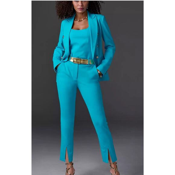 Boston Proper Modern Double Breasted Blazer Size 4 Teal Blue Gold Buttons New - Picture 9 of 9